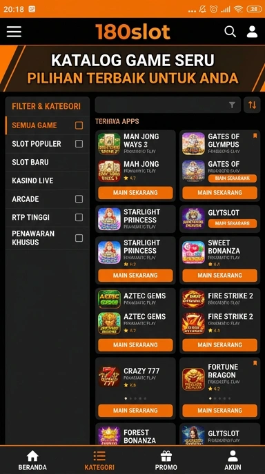 Tampilan katalog aplikasi 180slot