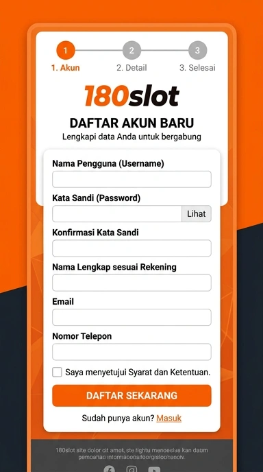 Tampilan halaman daftar 180slot