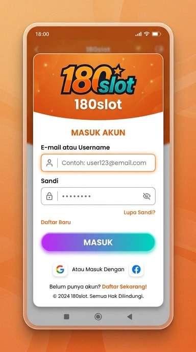 Tampilan halaman login 180slot