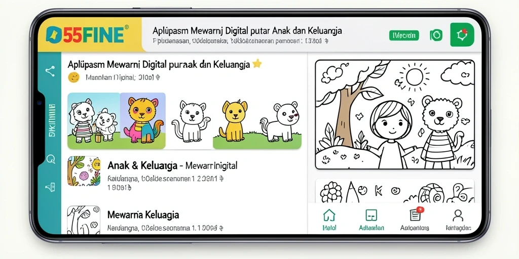 Antarmuka aplikasi Mewarnai Digital 55FIVE yang menarik dan interaktif.